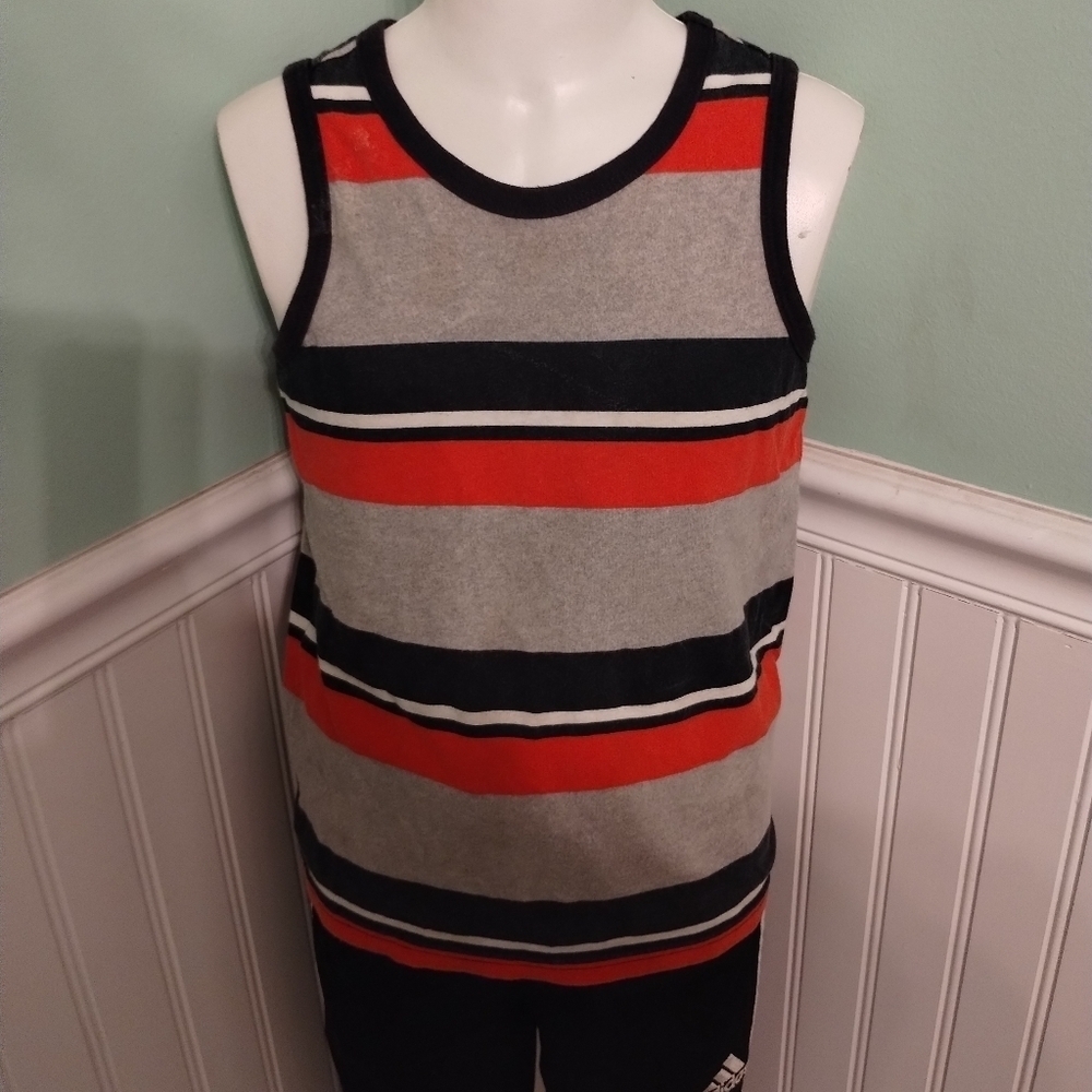 Boys orange, blue and grey tank top
